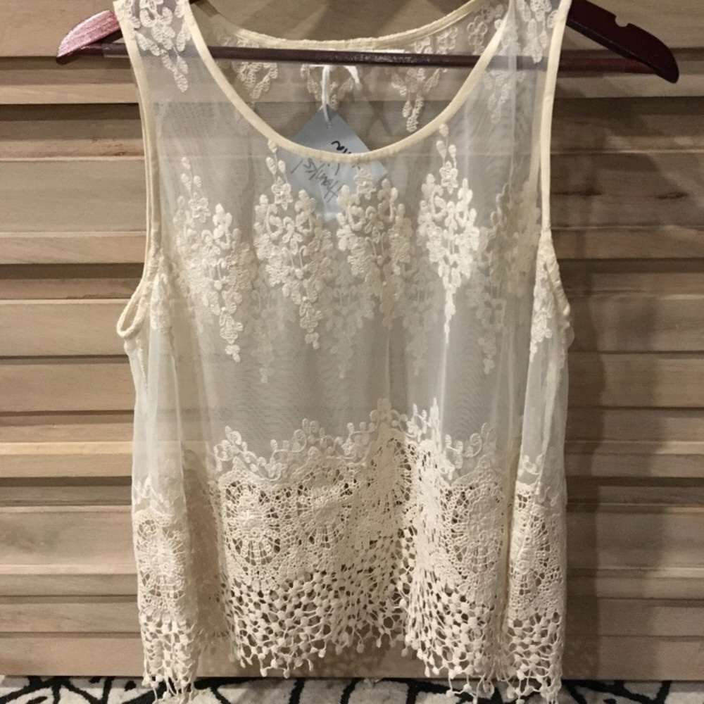 Tan lace top, from boutique in Austin, TX